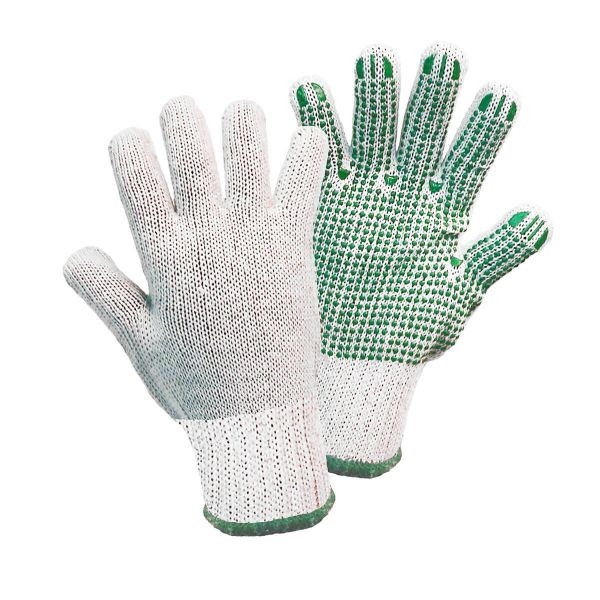 L+D GREEN DOT Grobstrickhandschuhe 65% Baumwolle/35%Polyester grüne Vinyl-Punktbeschichtung in der Innenhand, Griffy-SB, Größe: 10, VE: 192 Paar, 1133SB-10