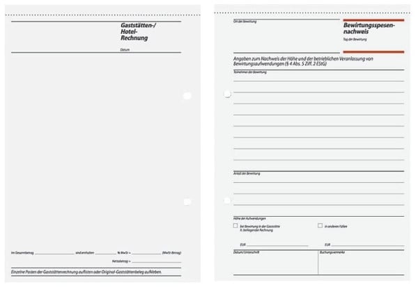 sigel Bewirtungsspesennachweis/Gaststättenrechnung - A5, 2seitig bedruckt, MP, 50 Blatt, GB515