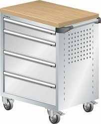 LISTA Werkstattwagen 36x27E (BxTxH) 894x525x928mm KEY Lock, Lichtgrau, 4 Schubladen, Multiplexabdeckung, 81.060.020