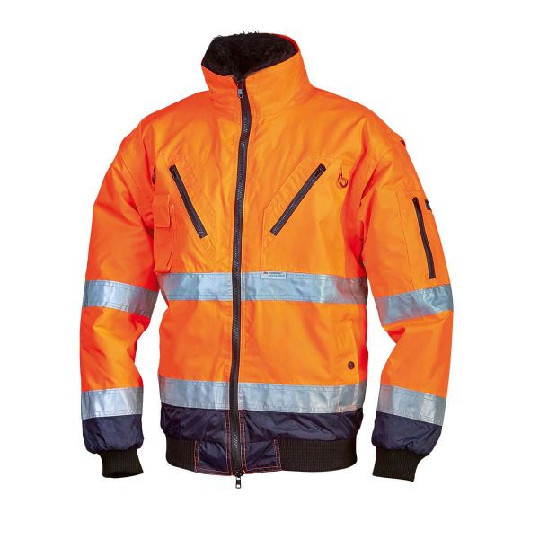 L+D VESUV 5-in-1-Warnschutzpilotjacke leuchtorange/marine 3M Reflex, heraustrennbaren Ärmeln, Oxford Polyester, Größe: M, 40898-M