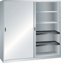 LISTA Schiebetürschrank (BxTxH) 2000x580x1950mm KEY Lock, Lichtgrau, 4 Auszugböden, 4 Verstellböden, 58.755.020