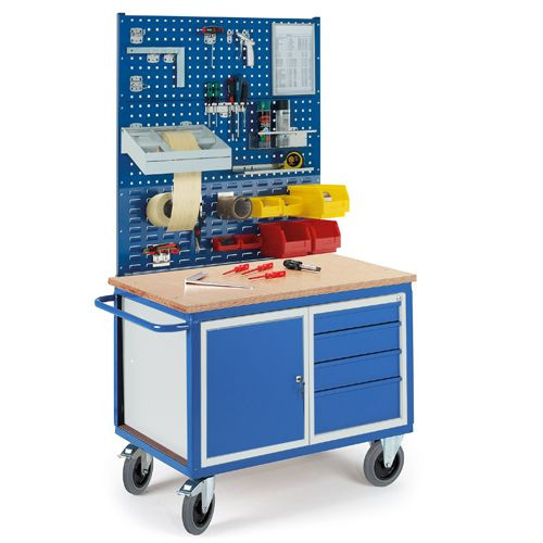 Rollcart Werkstattwagen mit Stahl-Schubladenschrank 2xLochplatten 1xSchlitzplatten (1250x700), Tragkraft: 600 kg, 07-4307L2S1