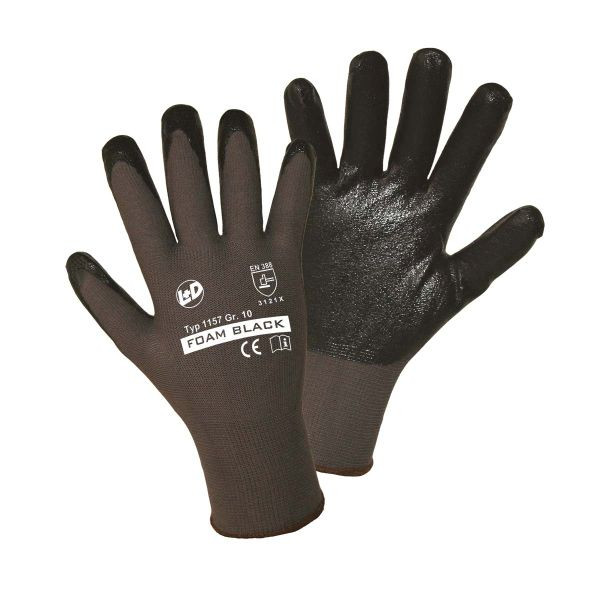 L+D FOAM BLACK Feinstrickhandschuhe aus grauem Nylon mit schwarz geschäumter Nitrilbeschichtung, Größe: 9, VE: 120 Paar, 1157-9