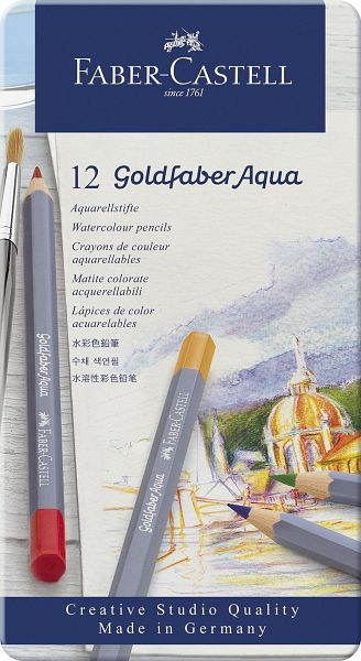 FABER CASTELL Goldfaber Aqua Aquarellstift, 12er Metalletui, 114612