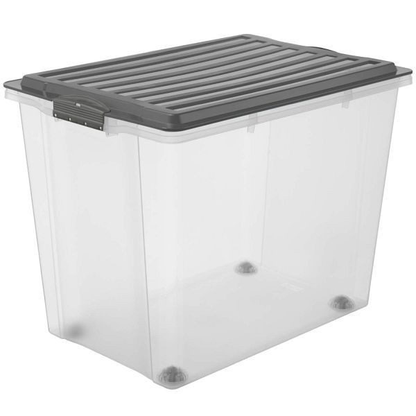 Rotho Stapelbox A3 mit Rollen, 70 l COMPACT, grau/transparent, 1164908812WS