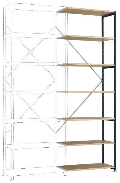 Manuflex Schweres Fachboden-Steckregal Anbauregal mit 7 Holzverbundböden, HxBxT = 3000 x 1000 x 600 mm, anthrazit, RP1713.7016