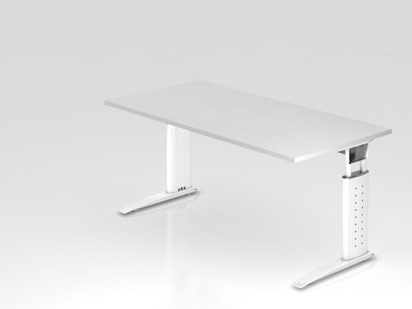 Hammerbacher Schreibtisch C-Fuß 160x80cm Weiß/Weiß, Arbeitshöhe 68-86 cm einstellbar, VUS16/W/W