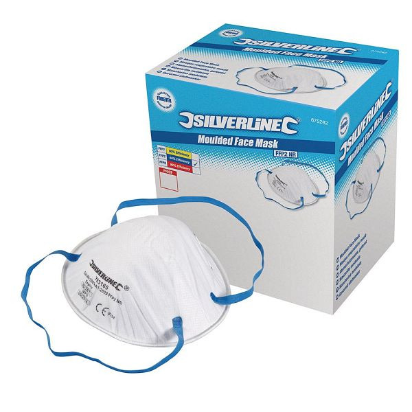 Silverline FFP-2-NR-Atemschutzmasken, geformt, Verkaufsdisplay, 20er-Packung, FFP2 NR, 675282