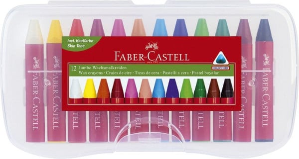 FABER CASTELL Wachsmalkreiden Jumbo 12er Box, 120011, 4005401200116