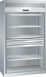 LISTA Schwerlastschrank 54x27E (BxTxH) 1100x641x1950mm KEY Lock, Lichtgrau, 2 Schubladen, 4 Verstellböden, Rolladentür, 98.091.020