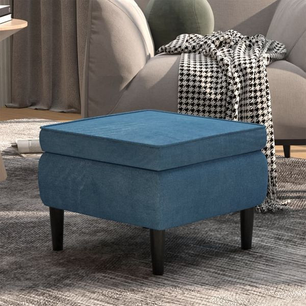 vidaXL Hocker mit Holzbeinen Blau Samt, 329435, 8720286427910