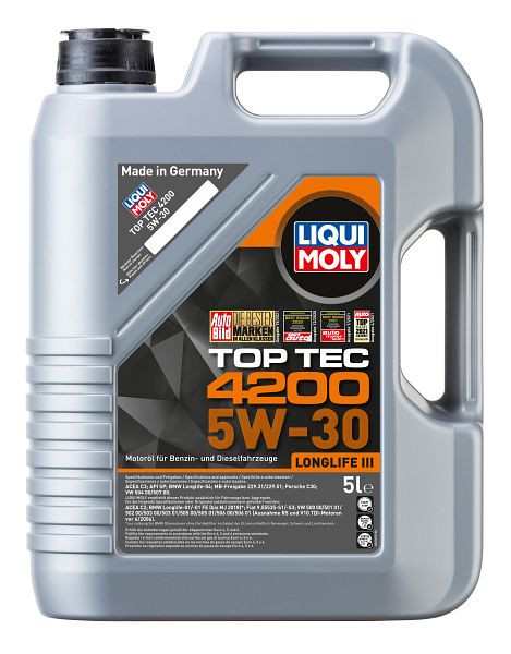 LIQUI MOLY Hightech-Leichtlaufmotoröl, Top Tec 4200 5W-30, VE: 4 Stück à 5 Liter, 3707