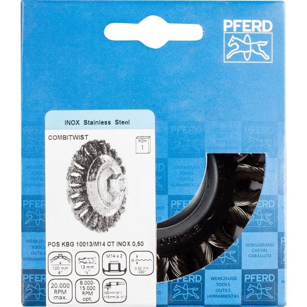 Pferd Kegelbürste mit Gewinde, gezopft POS KBG 10013/M14 CT INOX 0,50, 43313016