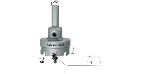 Karnasch Hartmetall-bestückte Lochsäge Easy-Cut 5 komplett mit Schaft, Zentrierbohrer, Auswurffeder, Schnitttiefe 12mm, d=125mm, 201020125