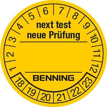 Benning Prüfplaketten, "nächster Prüftermin", gelb, selbstklebend, Ø = 30 mm, VE: 30 Stück auf Rolle, 756212