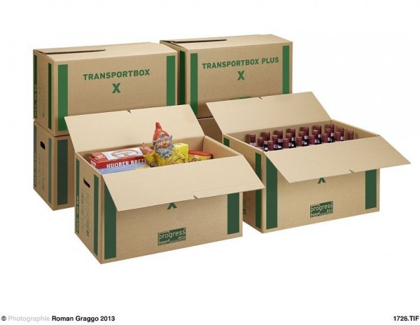 Progress Packaging PB TB01.02 Transportbox X Transport- Umzugskarton "PREMIUM" 1-wellig aus stabiler Wellpappe braun - 650/350/370 - VE: 10 Stück, 005012