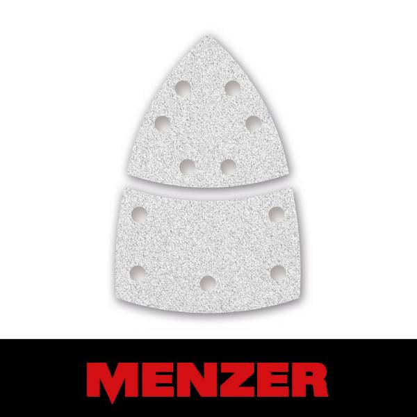 Menzer Klett-Schleifblatt, 93 mm + 62 x 102 mm, 11 Loch, Körnung 240, Normalkorund mit Stearat-Beschichtung, VE: 50, 261221240