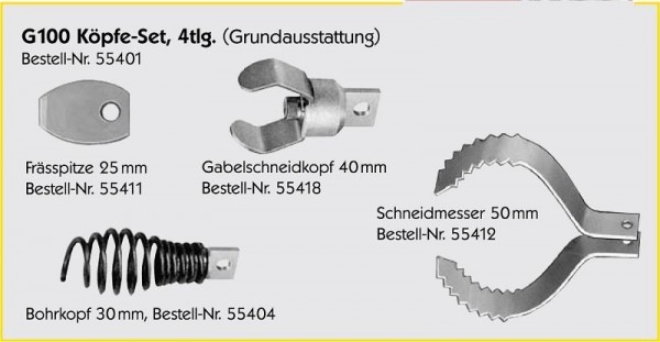 Cabere Köpfe-Set Rohrreinigung, G95/G100, 4 teilig, 55401