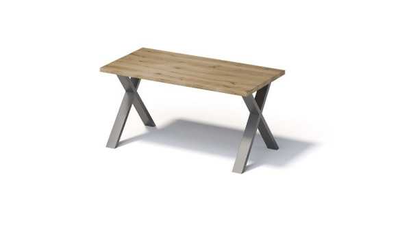 Bisley Fortis Table Regular, 1600 x 800 mm, gerade Kante, geölte Oberfläche, X-Gestell, Oberfläche: natürlich / Gestellfarbe: blankstahl, F1608XP303