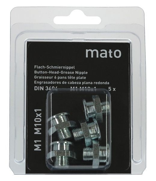 MATO Flach-Schmiernippel M1 DIN 3404 M8x1 SW 17 Kopf-Ø 16 mm, VE: 5 Stück, 3284800