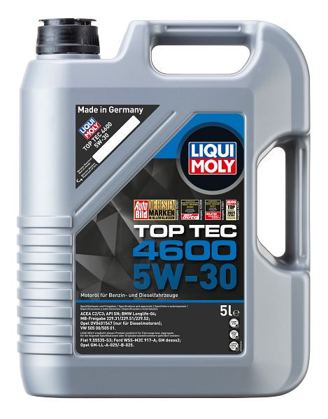 LIQUI MOLY Leichtlaufmotoröl, Top Tec 4600 5W-30, VE: 4 Stück à 5 Liter, 3756