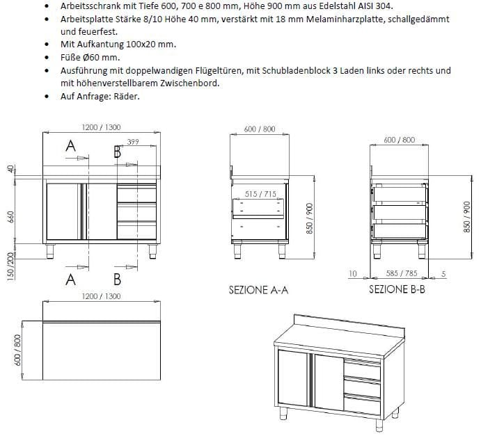 Bergman PROFILINE Arbeitsschrank 600 Mit Flügeltüren Schubladen ...