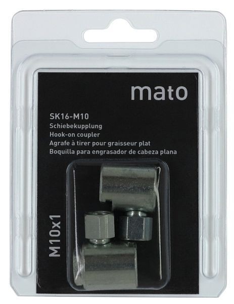 MATO Schiebekupplungen für Flachschmiernippel SK-16M10 Set à 2 Stück (M 10x1 / 16 mm) im Blisterpack, VE: 24 Stück, 3241612