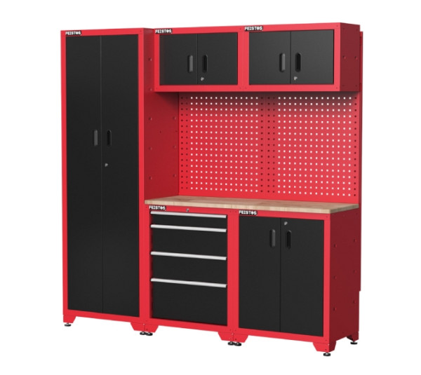 FEISTOS Hochschrank Juno 2, Schwarz/Rot, 198x46x198 cm, FE1010