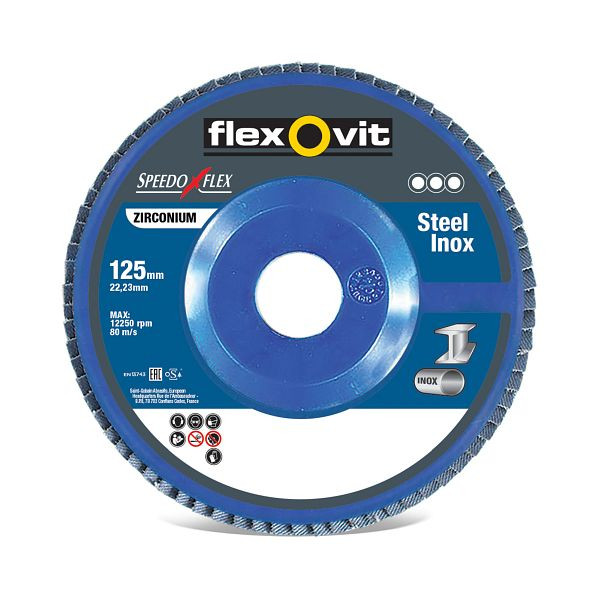 Flexovit Speedoflex Zirconia Fächerschleifscheibe, Durchmesser: 125 mm, Körnung: 40, VE: 10 Stück, 63642518000