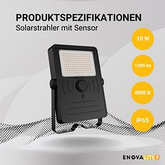 ENOVALITE Solarstrahler mit Sensor, LED-Fluter, Parkplatzleuchte, ELEDSO400120