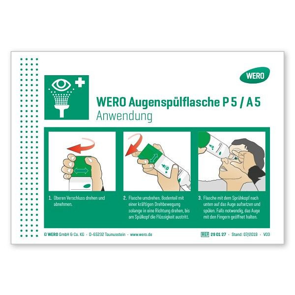 WERO Schild: Anwendung Augenspülflasche Modell P5/A5, 290127