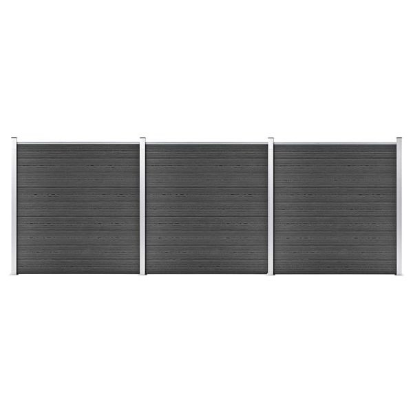 vidaXL Zaunelement Set WPC 526x186 cm Schwarz, 3070430