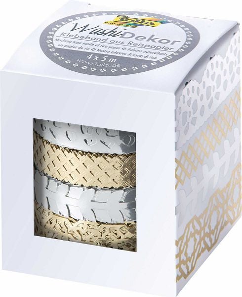 folia Klebefilm Washi-Tape Hotfoil, 4 Rollen, silber/gold, 29402