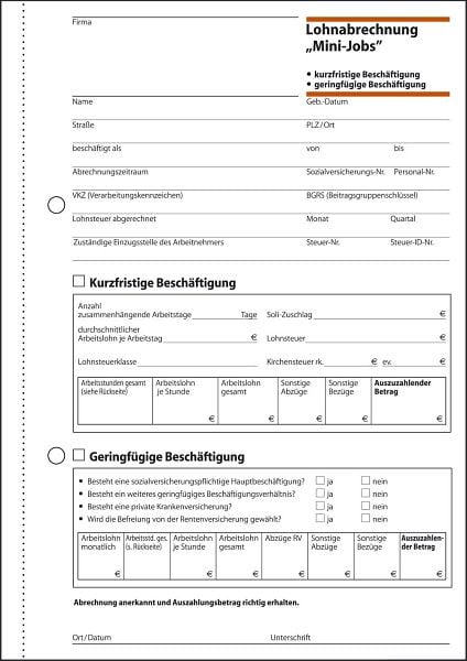 sigel Lohnabrechnungen "Mini-Jobs" - A5, 50 Blatt, LO519