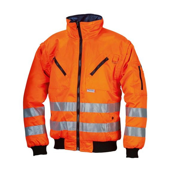 L+D STROMBOLI 4-in-1-Warnschutzpilotjacke leuchtorange, wendbar 3M Reflexstreifen, mit heraustrennbaren Ärmeln, Größe: S, 40897-S