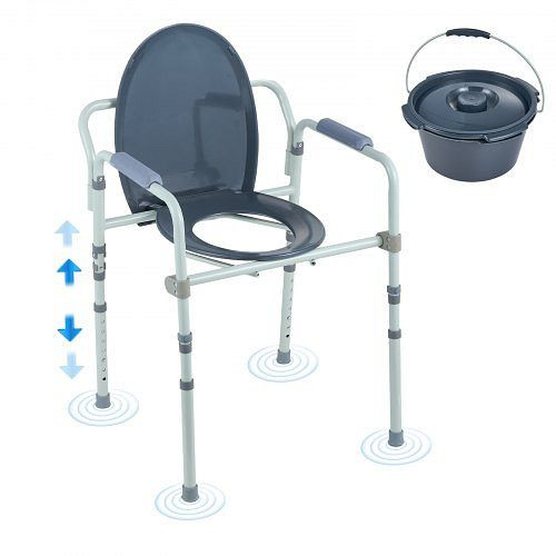 VEVOR Toilettenstuhl, Breiter Toilettensitz, 7-stufig Höhenverstellbar 44-59 cm, 5,8-Liter-Eimer, 158,8 kg Kapazität, Erhöhter Sitz, WLLGSGMTZQSZUX19CV0