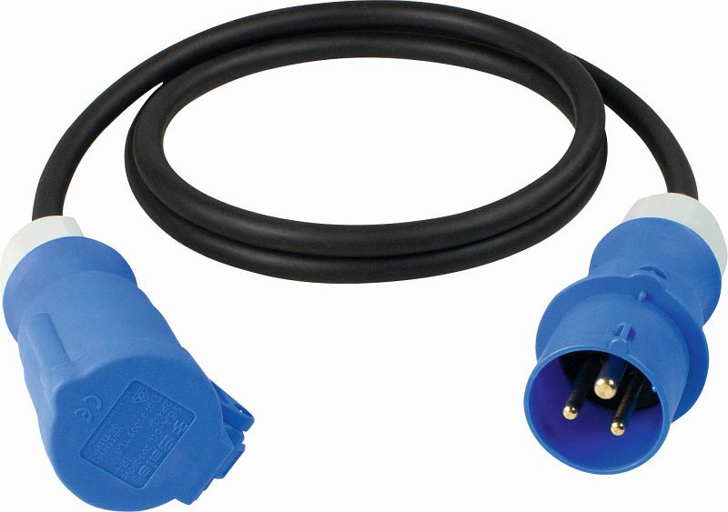 as-Schwabe CEE-Verlängerung 5m, schwarz schwere Gummischlauchleitung H07RN-F 3G2,5, mit CEE-Stecker und CEE-Kupplung 230V/16A/3polig/6h, 61370