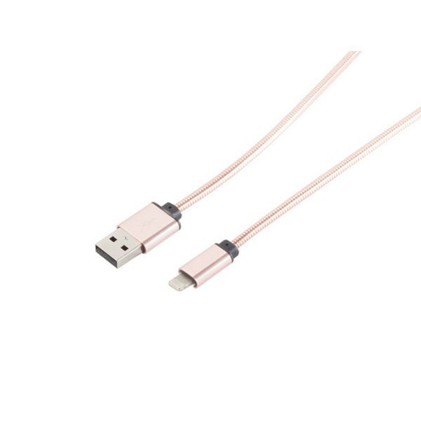 S-Conn Lightning Lade-Sync USB A Stecker auf 8-pin Stecker, Metallumantelung (Steel) Rose 1m, 14-13002