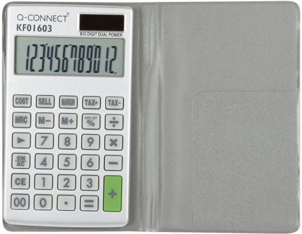 Q-Connect Taschenrechner Solar-/Batteriebetrieb, 12-stellig, LC-Display, weiß, KF01603