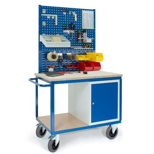 Rollcart Werkstattwagen mit Stahlschrank 2xLochplatten 1xSchlitzplatten (1250x700), Tragkraft: 600 kg, 07-4306L2S1