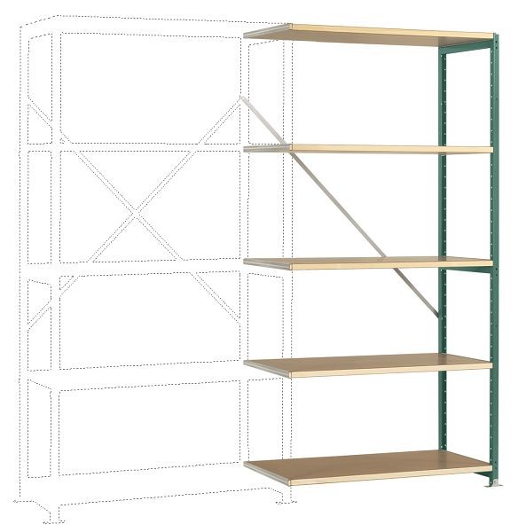 Manuflex Mittelschweres Fachboden-Steckregal Anbauregal mit 5 Holzverbundböden, HxBxT = 2000 x 1000 x 400 mm, graugrün, RP1106.0001