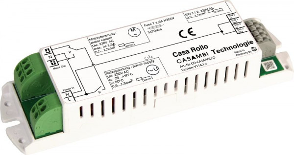 RP-Technik Casa Rollo 2in1 Rolladensteuerung + 2-fach Taster, für induktive Lasten, maximal 345VA, 143x38x27mm, IP20, YMOCA-ROLLO