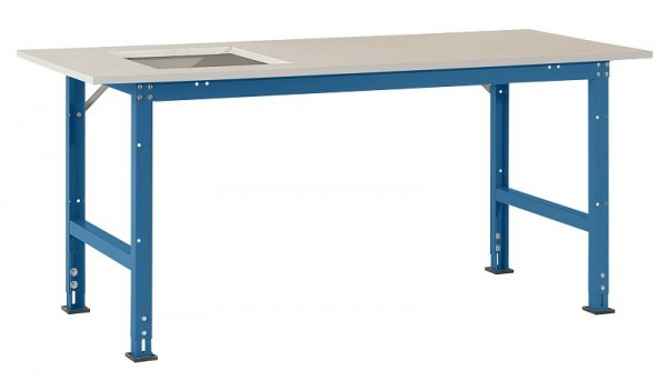 Manuflex Packtisch PACKPOOL Standard mit Platten-Ausschnitt für Waage, BxTxH = 2000 x 800 x 760-870 mm, Brillantblau, AS0041.5007