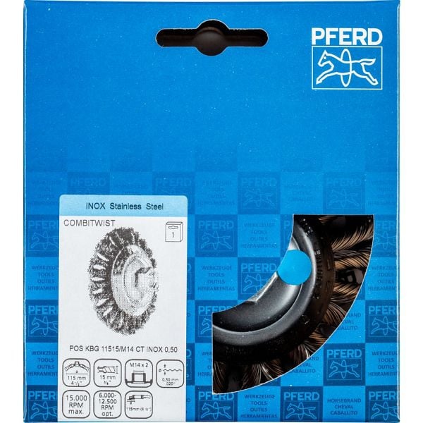 Pferd Kegelbürste mit Gewinde, gezopft POS KBG 11515/M14 CT INOX 0,50, 43315015