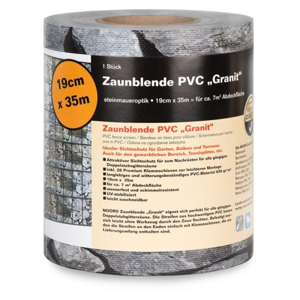 NOOR Sichtschutzstreifen Granit 19cm x 35m 630gr/m, 15512STE