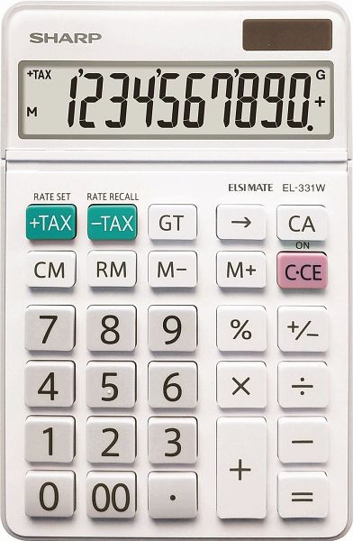 SHARP Tischrechner EL-331WB - Solar-/Batteriebetrieb, 10stellig, weiß, SH-EL331WB