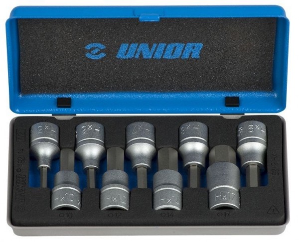 Unior Schraubendreher-Einsatz 1/2", Set in Metallkassette, Hx5-17/9-teilig, 607064