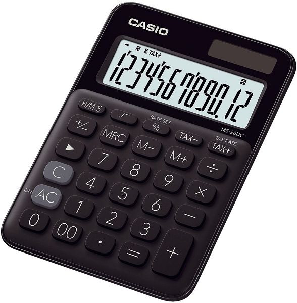 CASIO Tischrechner MS-20, Solar-/Batteriebetrieb, 12stellig, LC-Display, schwarz, MS-20UC-BK