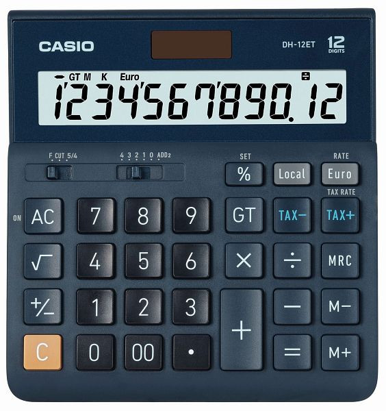 CASIO Solar-Tischrechner DH-12ER, Solar-/Batteriebetrieb, 12stellig, LC-Display, schwarz, DH-12ET