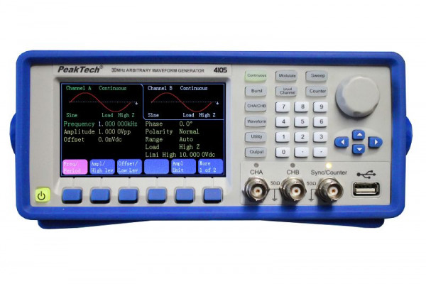 PeakTech 2-Kanal Arbitär Signalgenerator, 1 µHz - 30 MHz, mit TFT-Anzeige und Amplifier, P 4105